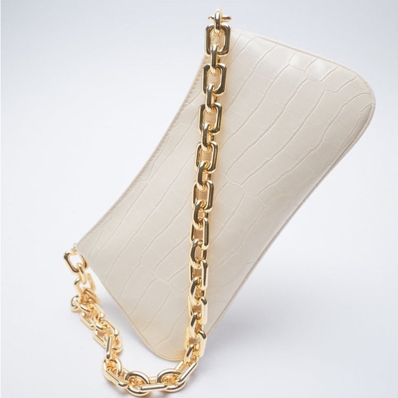ZARA GOLD CHAIN STRAP ANIMAL EMBOSSED SHOULDER BAG CREAM - Picture 3 of 8
